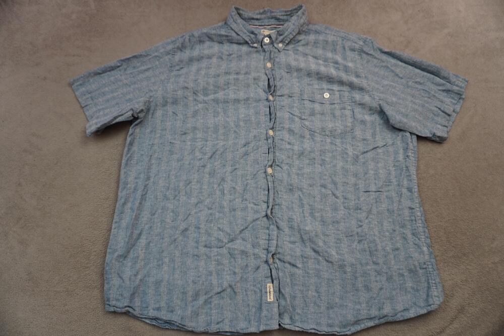 Weatherproof Vintage Shirt Mens 2XL Blue Washable Linen Short Sleeve Button Up